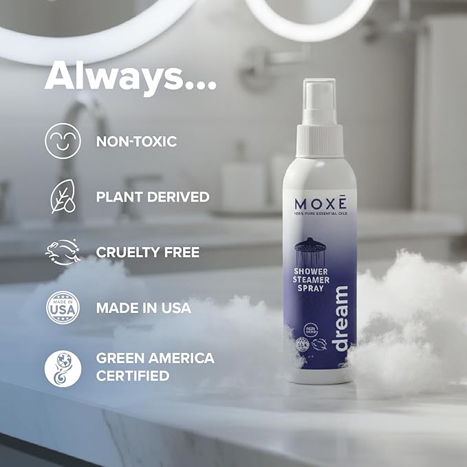 MOXE Shower Mist, Spa Steam Spray, Certified Natural Essential Oils, Aromatherapy, Tension Relief (Dream, 4 Fl Oz (Pack of 1)) - Bloomnest