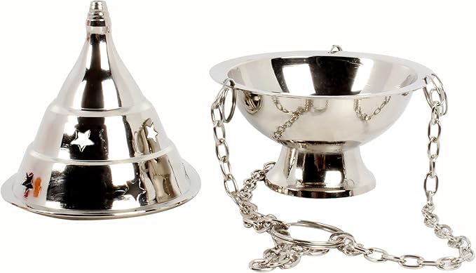 Brass Incense Burner Hanging Incense Censer/Charcoal Incense Holder with Chain 4.5 H Chrome - Bloomnest