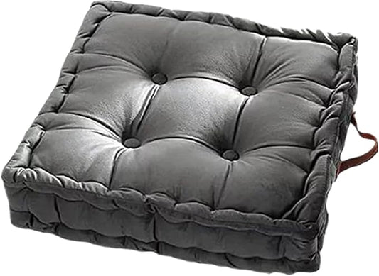 Floor Cushion Pillow, 16.5" Square Floor Cushion Seating for Adults Velvet Thick Meditation Cushion with Handles Decorative Floor Pillow for Yoga Living Room Bedroom Tatami, Grey - Bloomnest