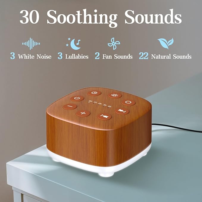 Meditation White Noise Machine Sound Machine 30 Soothing Sounds 12 Night Light 5 Auto-Off Timer Portable Sleep Machine for Travel Powered by AC or USB Sleep Therapy for Baby Kids Adults (Wood Grain) - Bloomnest