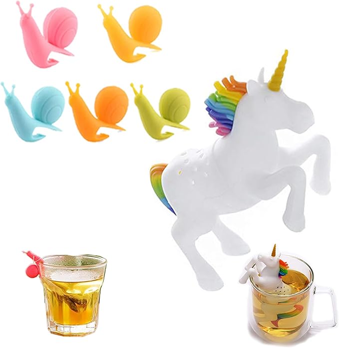 Cute Snail Shape Silicone Tea Bag Holder Tea Infuser Tea Filters Unicorn Tea Infusion Tea Strainer Steeper Shape Silicone Wine Cup Tag Tea Holders Suitable for Family Parties Office Supplies 6PCS