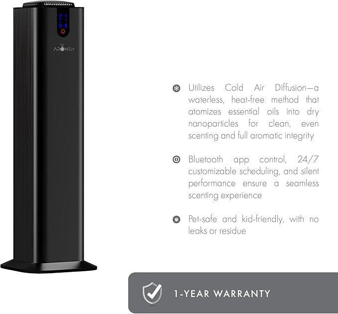 Aromely Smart Bluetooth Scent Diffuser, Aromatherapy Nebulizing Waterless Diffuser for Two-Story Homes, Offices & Open Areas, App Controlled Perfect Aroma Diffuser Up to 3,000 SQFT - Black - Bloomnest