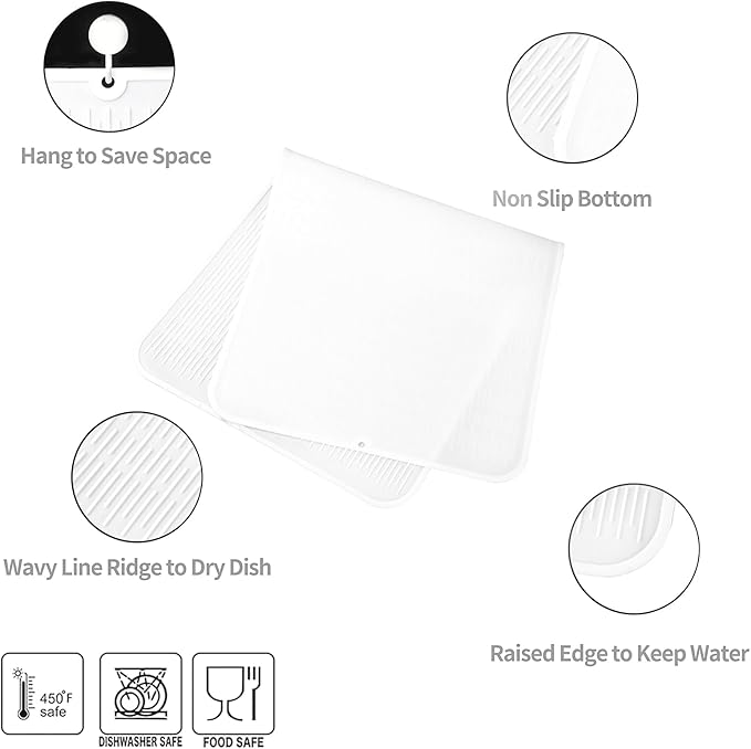 Silicone Dish Drying Mat for Multiple Usage,Easy clean,Eco-friendly,Heat-resistant Silicone Mat for Kitchen Counter or Sink,Refrigerator or Drawer Liner White 5XL 36inches x 18inches - Bloomnest