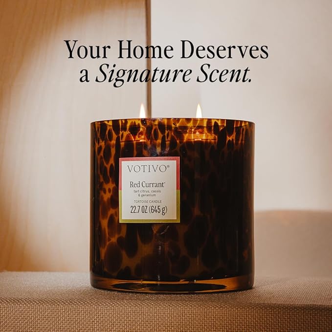 Votivo Red Currant Tortoise Scented Candle | 22.7 oz Soy Wax Blend | Decorative Home Decor Tortoiseshell Pattern | 100 Hour Burn Time - Bloomnest