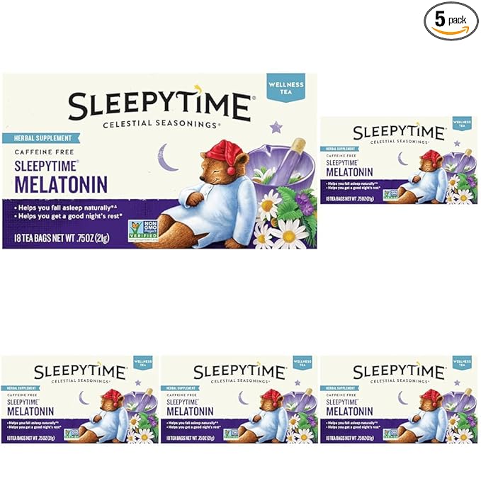 Celestial Seasonings Sleepytime Tea Plus Melatonin, Caffeine Free, Celestial Seasonings Herbal Tea, 18 Bag Box (Pack of 5) - Bloomnest