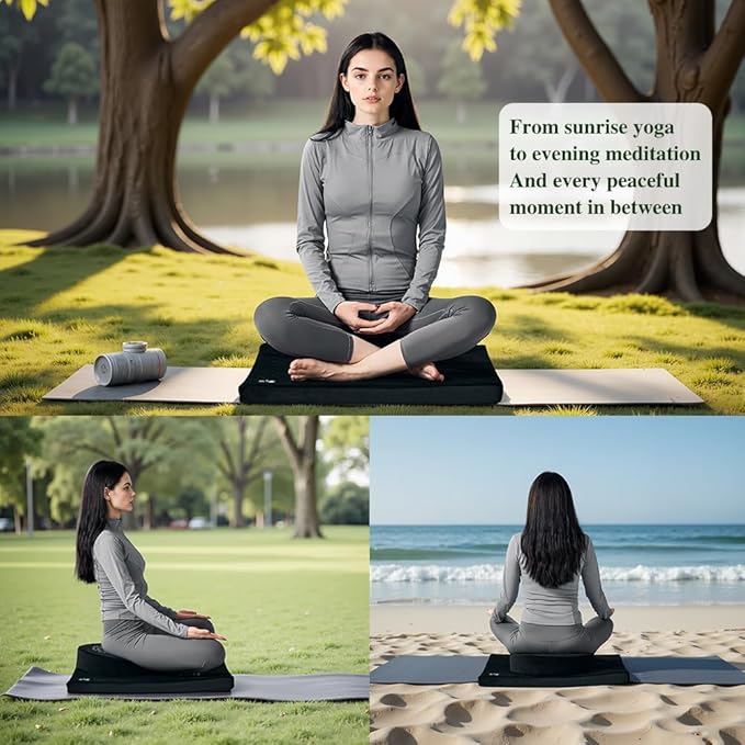 Luxe Velvet Meditation Cushion Set, Zafu Yoga Floor Mat High-Density Foam, 26.4" Large Floor Pillows, Removable Washable Cover for Indoor/Outdoor Use, Metaphysical Mandala Design - Bloomnest