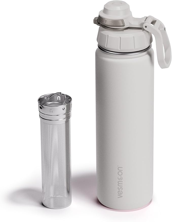 Vesmoon Vessence Tea Infuser Bottle - 24 Oz Insulated Loose Leaf & Fruit Infuser Bottle | Leak Proof with FlowSip Lid