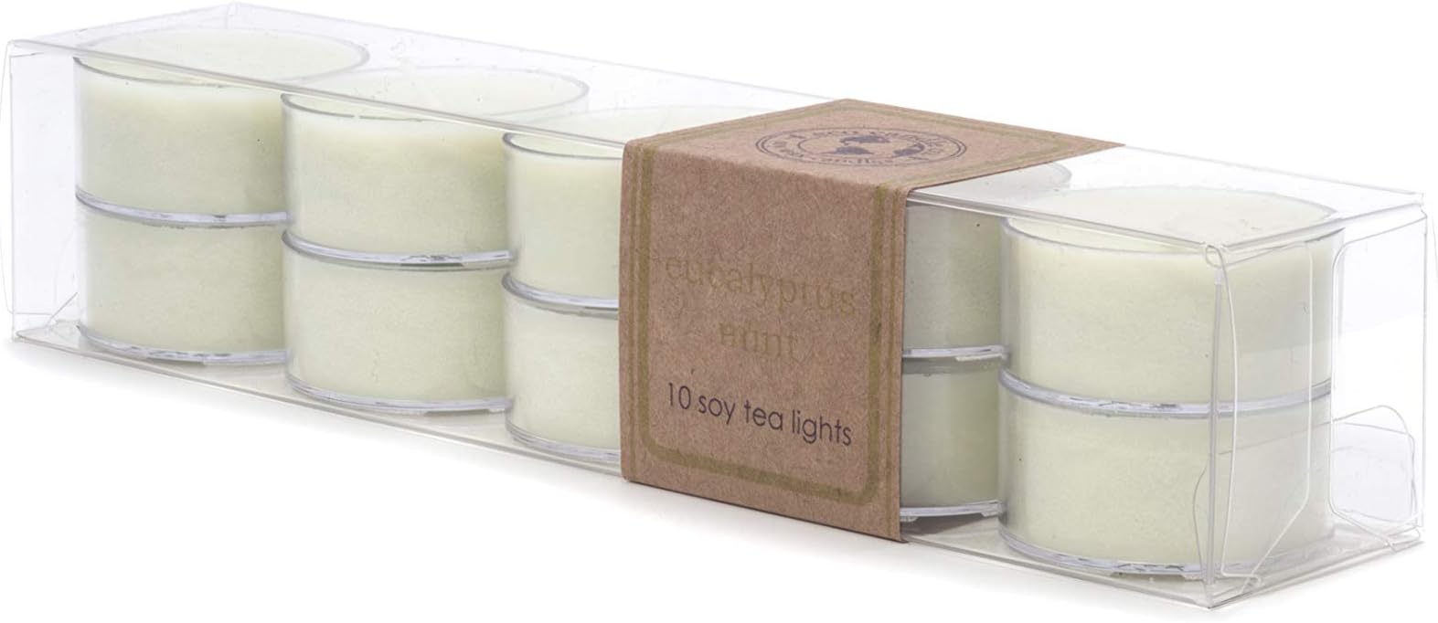 ECO CANDLE CO. Tea Light Candles, Eucalyptus Mint, 10-Pack - Scents of Eucalyptus, Spearmint, & Peppermint - Recyclable, 100% Soy Wax, No Lead, Hand Poured, Midwest Grown Soybeans, .6 oz. Each - Bloomnest