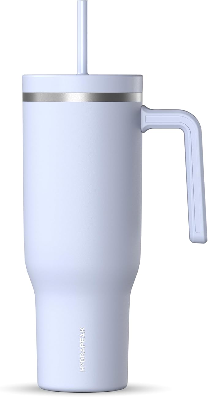 Hydrapeak Voyager 40 Oz Stainless Steel Tumbler with Handle, Insulated Water Bottle With Straw & Lid, Cupholder Friendly Reusable Travel Mug (Iceberg) - Bloomnest