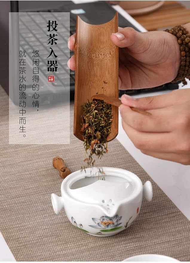 Convenient Teapot Cup Porcelain Teacup White Glazed Travel tea set (Colorful lotus set) - Bloomnest