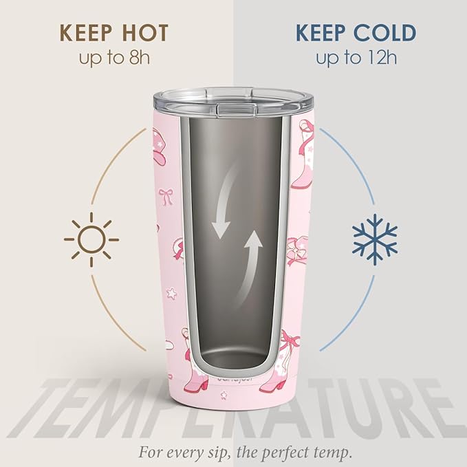 SANDJEST Cowgirl Tumbler 20oz, Stainless Steel Travel Cup with Lid, Insulated Coffee Mug, Cowgirl Gifts for Women Girls Friends Sisters on Birthday Christmas (Pink) - Bloomnest