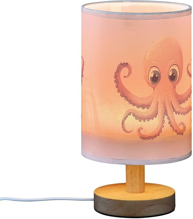 Table Lamp Marine Octopus You Octopi My Heart Quote Design on Pink Nightstand Lamp with Wood Base Fabric Lamp Shade Bedside Desk Lamp for Living Room Bedroom Kids Room Office - Bloomnest