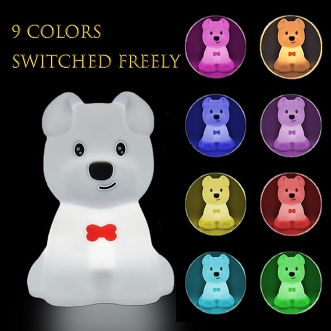 Large Size Dog Night Light for Kids, Nightlights for Children, Cute Puppy Animal Lamp 9 Colors Changing for Room Soft Light for Girls Boys Student Teen Woman Elder Holiday Gift - Large - Bloomnest