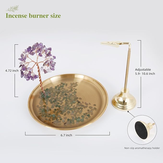 OTOFY 6.7 Inch Crystal Incense Holder for Sticks, Anti-Ash Flying Incense Burner with Crystal Stone Money Tree-Incense Burner for Meditation, Yoga and Home Decor (Purple) - Bloomnest