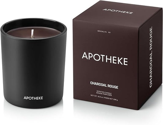 Apotheke Signature Scented Candles for Home, Charcoal Rouge - 10.5 oz - Soy Wax, Non Toxic, Large Jar Black - Luxury Candle Gifts for Women & Men - Birch Wood, Elemi, Damask Rose, and Smoke - Bloomnest
