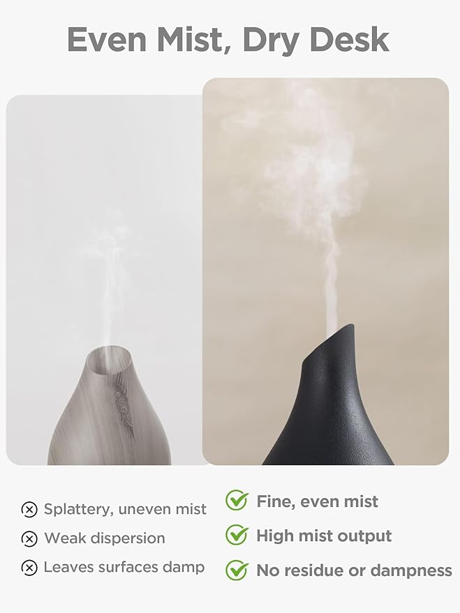 InnoGear Essential Oil Diffuser, 150ml Ceramic Diffuser Handcrafted Stone Aromatherapy Diffusers Ultrasonic Cool Mist Humidifier Vaporizer 2 Mist Modes Waterless for Home, Black Vase-Shaped Ceramic - Bloomnest