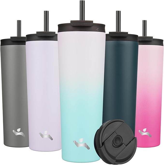 30 OZ Insulated Tumbler with Lid and 2 Straws Stainless Steel Water Bottle Vacuum Travel Mug Coffee Cup,Lavender Green - Bloomnest