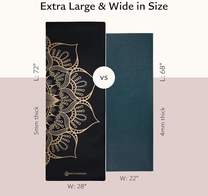 Shakti Warrior Shanti PU Yoga mat - Artist Designed, Premium eco friendly mats, Non Slip, Non Toxic, Great for Regular & Hot Yoga, Pilates and Work out (72 inch x 28 inch x 5mm Thick)k out (72 inch x 28 inch x 5mm Thick)