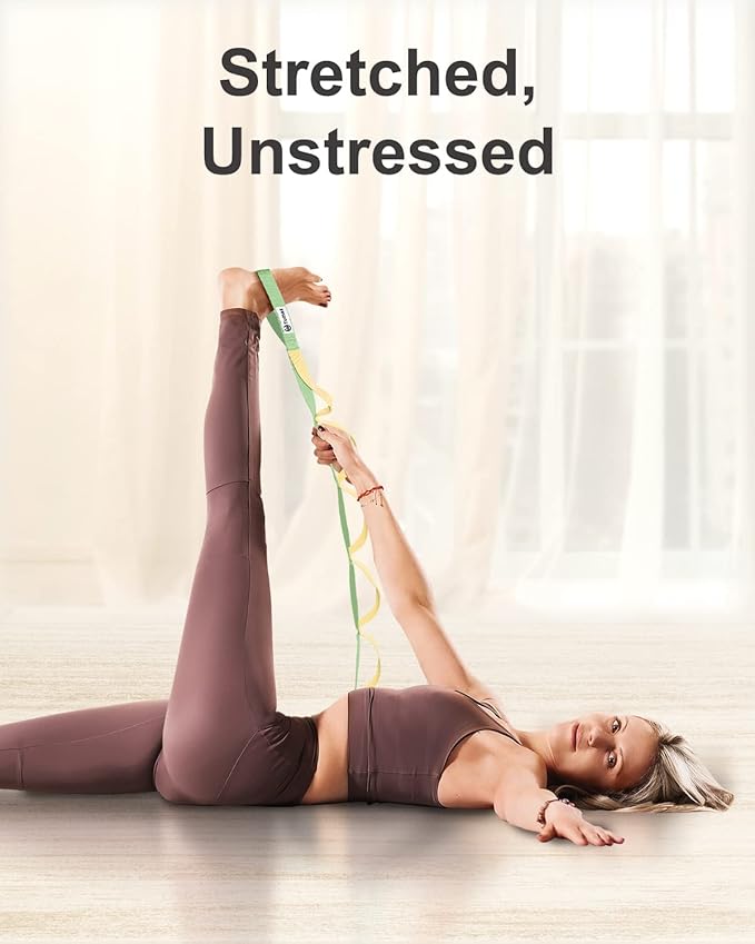Tumaz Stretching Strap - 10 Loops & Non-Elastic Yoga Strap - The Perfect Home Workout Stretch Strap for Physical Therapy, Yoga, Pilates, Flexibility - [Extra Thick, Durable, Soft] - Bloomnest