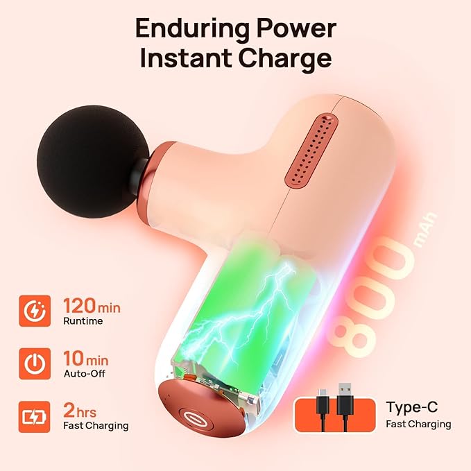 Super Mini Massage Gun Deep Tissue, Samll Massager Gun with 5-Speed & 4 Heads, Portable Handheld Massager Quiet for Home/Gym/Office/Travel, Muscle Massager Gift for Men & Women, Athletes, Cream - Bloomnest