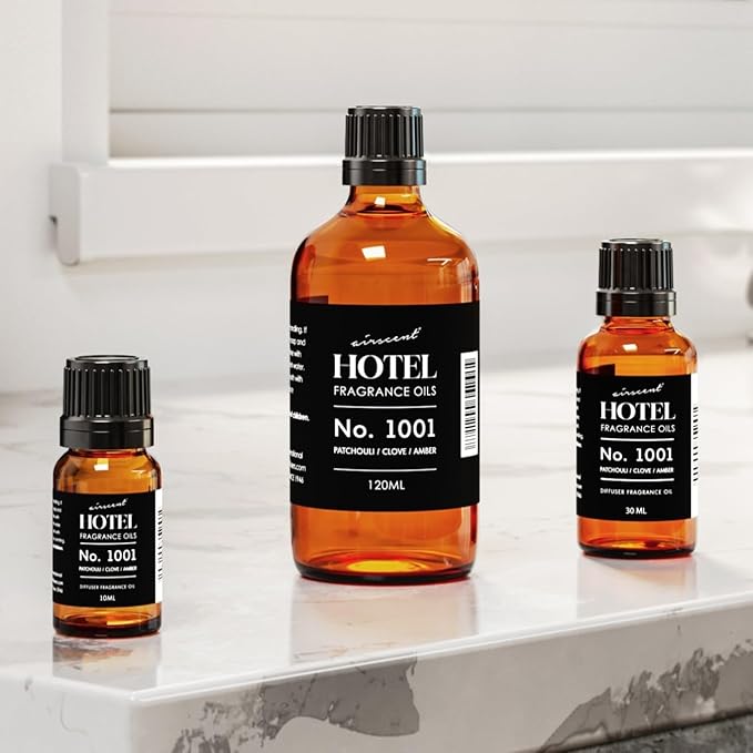 AirScent Hotel Diffuser Oil No. 1001 - Patchouli Clove Amber - Hotel Scent Dupe - Premium Fragrance Oil for Ultrasonic and Waterless Diffusers- 120 mL, 4 fl oz Glass Dropper Bottle Airscent