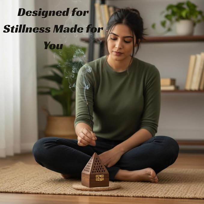 Bless-International Traditional-Handmade-Burner Wooden-Incense-Stick-Holder Ash-Catcher-Stand for-Aromatherapy-Meditation-Yoga (5 Inch Temple Wooden Charcoal/Cone) - Bloomnest