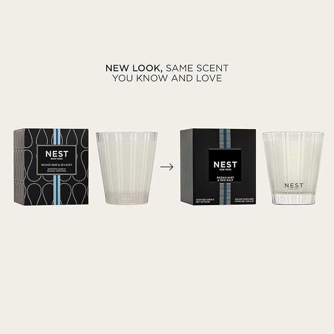 NEST New York Scented 3-Wick Candle, Ocean Mist & Sea Salt - 21.2 oz - Up to 100-Hour Burn Time - Reusable Glass Vessel - Bloomnest