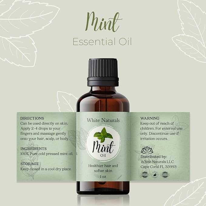 Organic Mint Essential Oil, Refreshes & Energizes The Spirit and Body, 100% Pure Natural Mint Oil for Diffuser, Aromatherapy, Hair Care, Skin Massage, Candle and Soap Making 1 Fl oz - Bloomnest