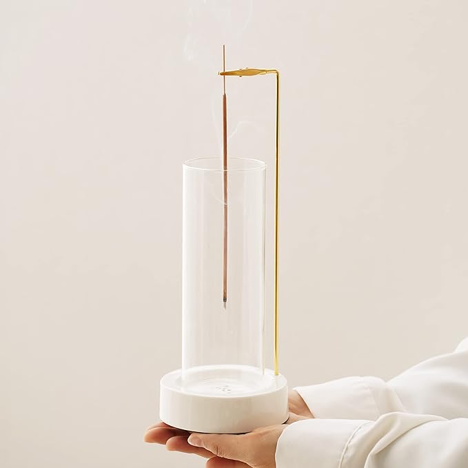 CEREMONY Incense Holder, Ceramic Incense Holder for Sticks with Glass Ash Catcher,Incense Burner for Meditation Yoga Spa Room Decor - Bloomnest