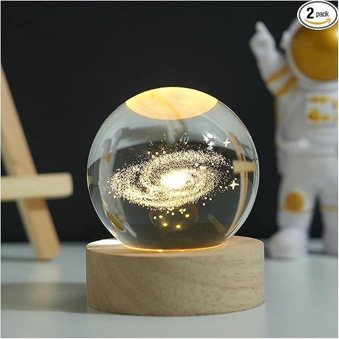 3D Crystal Ball Night Light Mood Lighting Cozy Comfort Gifts Home Decor lamp for Bedroom Space Lamps Happy Cozy Comfort Gifts (The Galaxy) - Bloomnest