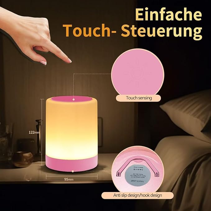 OORUN Touch Bedside Table Lamp,13 RGB Colors & 5 Brightness, USB Rechargeable Desk Lamp, Remote Control Dimmable Night Light with RGB Color Changing,Portable Lamp for Baby, Bedroom, Living Room (Pink) - Bloomnest