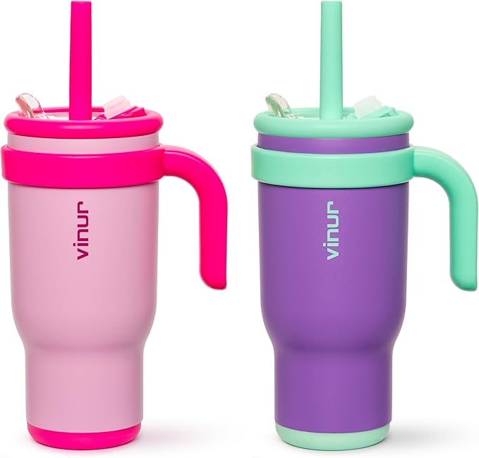 VINUR Insulated Tumbler with Handle 17 oz Stainless Steel Double Wall Vacuum Tumbler Travel Water Cup with Lid and Straw(Purple Pink-Purple) - Bloomnest