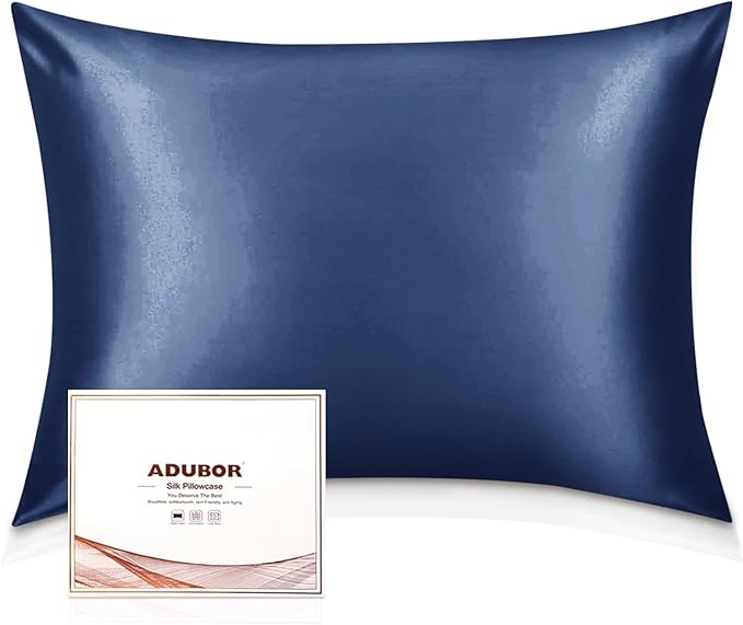 Adubor 100% Silk Pillowcase - Mulberry Silk Pillow Cases, 23 Momme 6A Grade Fibers, Silk Pillow Case for Hair and Skin Health, with Hidden Zipper (Queen 20''x30'', Navy Blue, 1PC) - Bloomnest