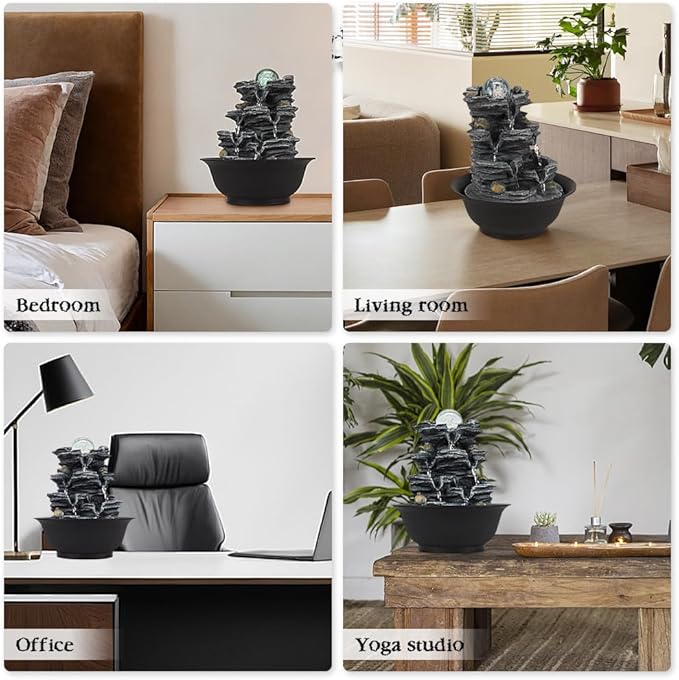 Tabletop Water Indoor Fountain Waterfall Indoor Water Fountains Feng Shui Zen Decorative Desktop Fountain with Colored Led Light and Spinning Ball for Room,Office(Style 1) - Bloomnest