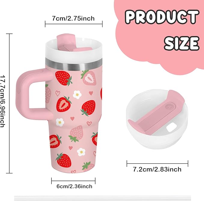 Strawberry Gifts for Girls - 14oz Cute Strawberry Kids Tumbler with Handle and Straw, Stainless Steel Insulated Water Cup, for School, Travel - Strawberries Themed Children Birthday Gifts Cups(1pc) - Bloomnest