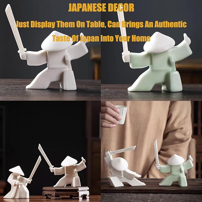 EAEMDY Samurai Figure Figurine Japanese Warrior Statue Decor for Table Room, Incense Holder for Stick Burner Incense Stick Holder, Kongfu Tea Pet Decoration (4.White B+Green B) - Bloomnest