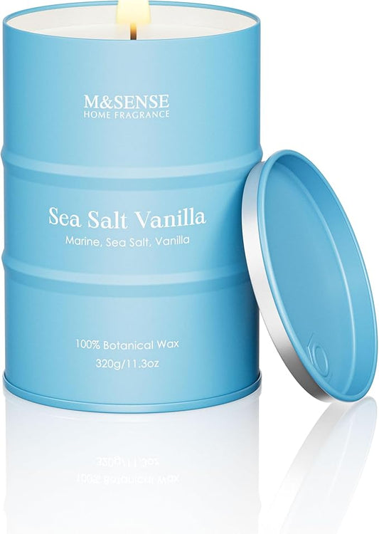 M&SENSE Sea Salt Vanilla Beach Scented Candles, Coastal Soy Candle, Summer Candle for Stress Relief Meditation Relaxing, Housewarming Gifts for Women Men, 11.3oz 70 Hour Long Burning - Bloomnest