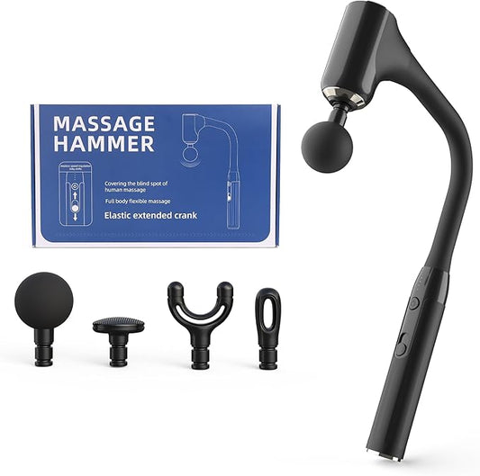Massage Gun, Back Massager for Pain Relief Deep Tissue, Percussion Massage Gun with Extended Handle, 10MM Deep Percussion, Infinitely Adjustable Speed, 4 Replaceable Heads, Type-C Rechargeable - Bloomnest