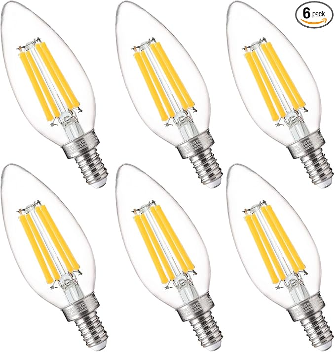 FLSNT 100W Equivalent Candelabra LED Bulbs 5000K Daylight, Dimmable LED Chandelier Light Bulbs for Dining Room, Living Room, Porch, 800LM, E12 Base, 6 Pack UL,CA65 Listed. - Bloomnest