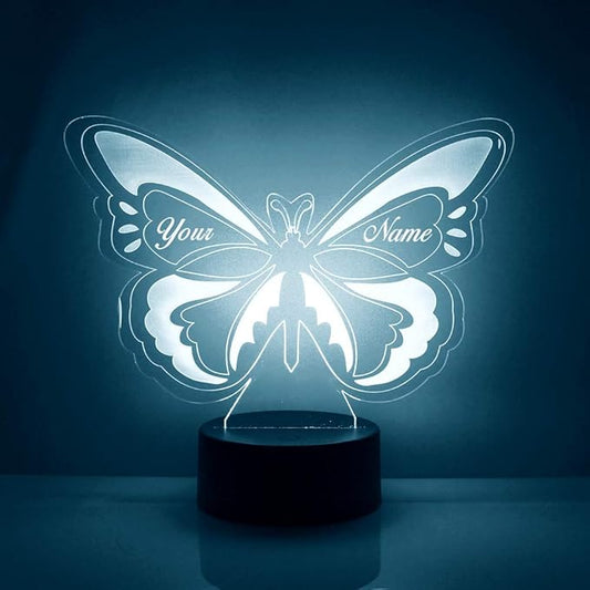 Butterfly Custom 3D Illusion Lamp with Remote | LED Night Light with Personalized Name, Logo, Image, Design | 4 Modes, 16 Light Colors | USB or Battery Power | Made in The USA - Bloomnest