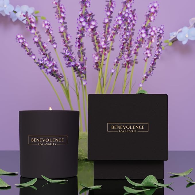 Benevolence LA Lavender, Mint & Sage Scented Candle | Soy Christmas Candles, Black Candle for Home | Holiday Candles Gifts for Women and Men | Home Fragrance | Aromatherapy| 8oz, 45 Hour Burn - Bloomnest