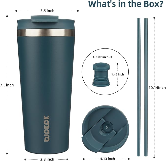 BJPKPK 22oz Stainless Steel Insulated Tumbler With lid And Straw Travel Coffee Thermal Tumblers Cup For Women And Men,Navy Blue - Bloomnest