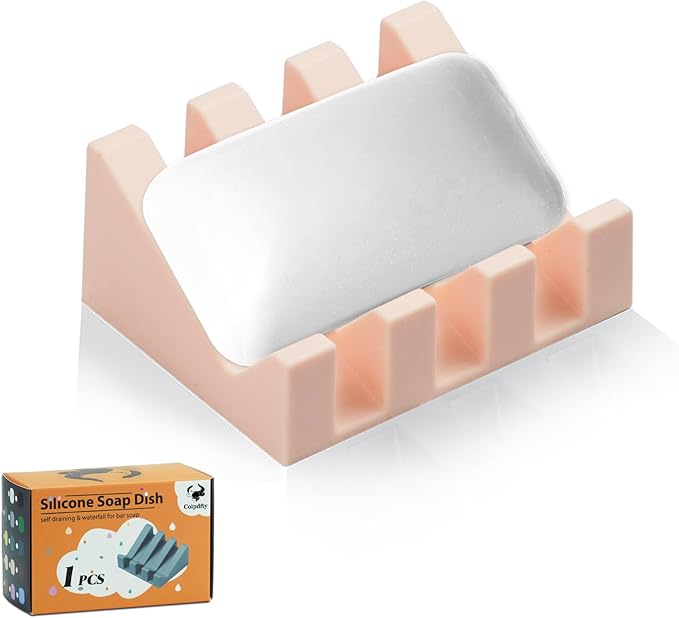 Self Draining Soap Dish Holder,Silicone Soap Dish,for Bathroom,Kitchen, Sponges，Can Extend Soap Life，Keep Soap Bars Dry and Easy Cleaning (Pink,1-Pack) - Bloomnest
