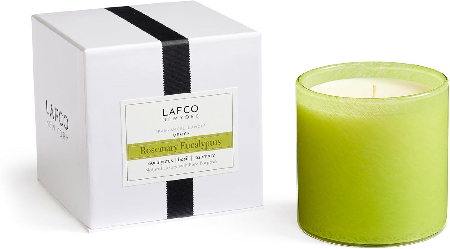 LAFCO New York Signature Candle, Rosemary Eucalyptus - 15.5 oz - 90-Hour Burn Time - Reusable, Hand Blown Glass Vessel - Made in The USA