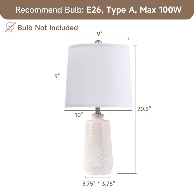 20.5" Ceramic Table Lamp Set of 2 for Bedrooms, White Lamps Set of 2 for Living Room, Minimalist Ceramic Lamps with White Barrel Lampshade, Matte White Ceramic Lamps for Nightstand - Bloomnest