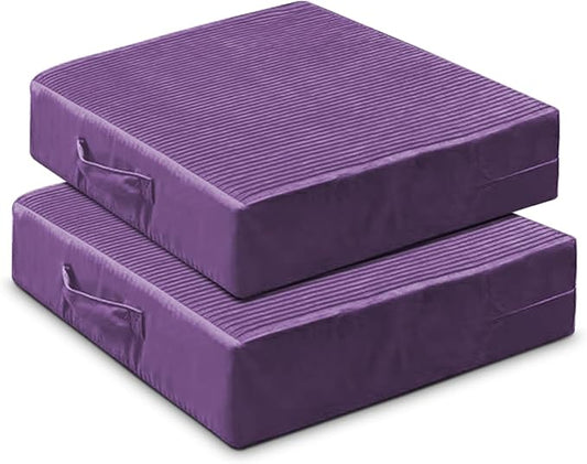 Large Floor Pillows for Adults, Thick Meditation Floor Cushions for Sitting Yoga, 22x22x5 Foam Seat Cushions Set of 2 for Furniture, Floor Pillow with Pleated Velvet Removable Cover, Lavender
