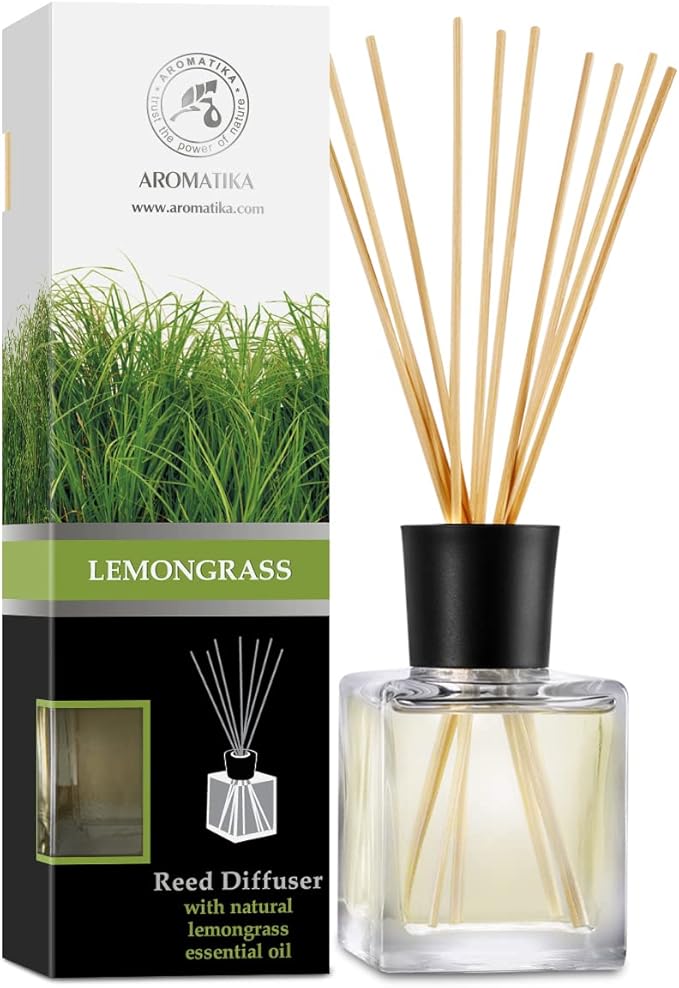 Room Fragrance Diffuser Lemongrass 6.8 Fl Oz - 200ml - with Bamboo Sticks - with Pure & Natural Lemongrass Essential Oil - Intensive Room Scent - Diffuser Gift Set - Bloomnest