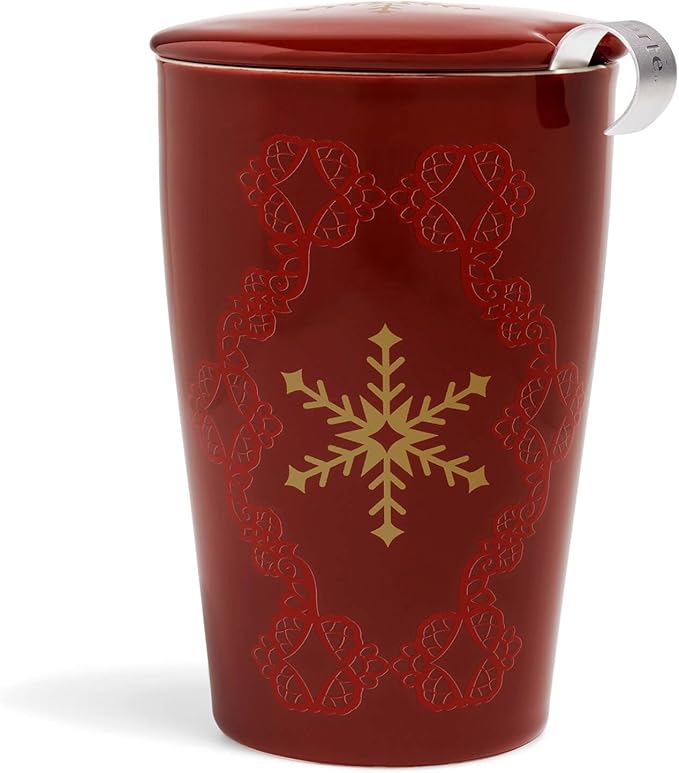 Tea Forte Double-Walled Ceramic Kati Cup, Removable Stainless Steel Infuser Basket and Lid, Steeps 12 oz Loose Leaf Tea, Dishwasher & Microwave Safe, Warming Joy - Bloomnest