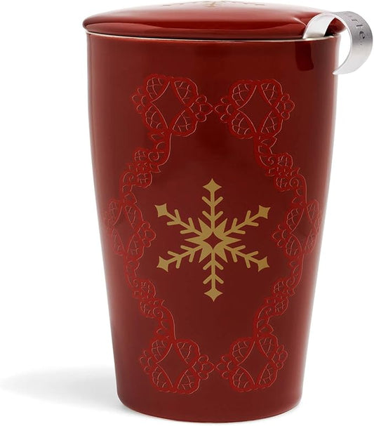 Tea Forte Double-Walled Ceramic Kati Cup, Removable Stainless Steel Infuser Basket and Lid, Steeps 12 oz Loose Leaf Tea, Dishwasher & Microwave Safe, Warming Joy - Bloomnest