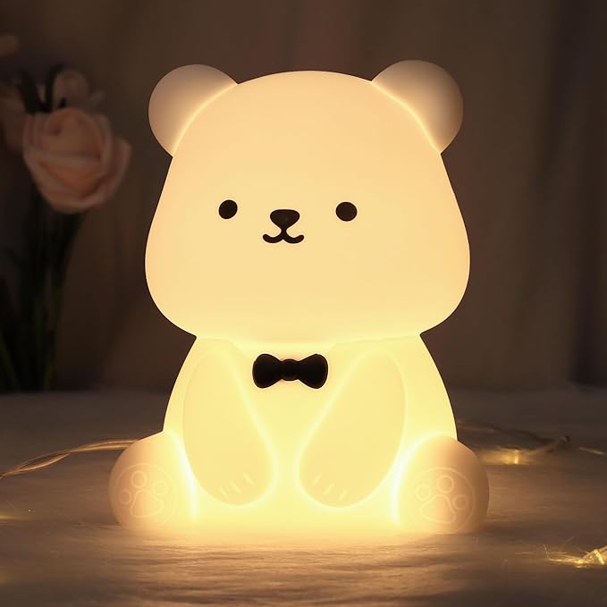 Attivolife Teddy Bear Night Light for Kids, Baby Nursery Beside Silicone Lamp, Protable USB Rechargeable Kids' Bedroom Nightlight with 8 Color Lights, Birthday Christmas Gifts for Girl Boy Children - Bloomnest
